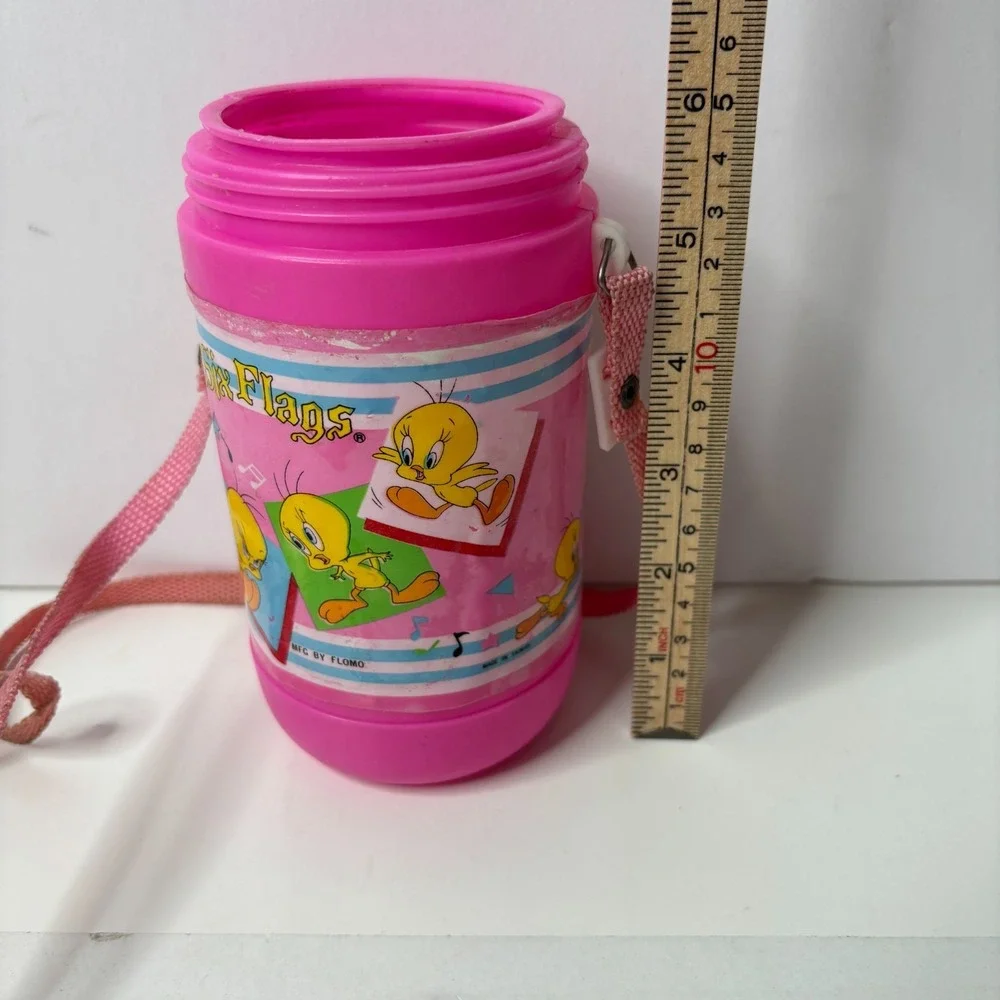 VTG 90s Six Flags Looney Tunes Souvenir Pink Cup Tweety Bird Sylvester Flomo SEE